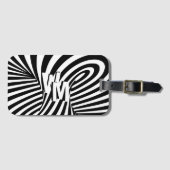 Retro Zwart Wit Abstract Zebra Patroon Initialen Bagagelabel (Voorkant (horizontaal))