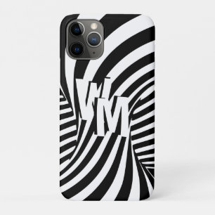 Retro Zwart Wit Abstract Zebra Patroon Initialen iPhone 11 Pro Hoesje