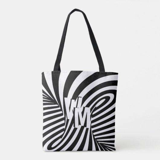 Retro Zwart Wit Abstract Zebra Patroon Initialen Draagtas (Achterkant)