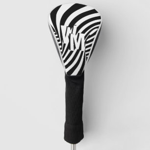 Retro Zwart Wit Abstract Zebra Patroon Initialen Golfheadcover