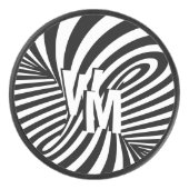 Retro Zwart Wit Abstract Zebra Patroon Initialen Hockey Puck (Voorkant)
