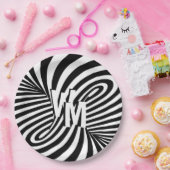 Retro Zwart Wit Abstract Zebra Patroon Initialen Papieren Bordje (Feest)