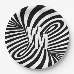 Retro Zwart Wit Abstract Zebra Patroon Initialen Papieren Bordje