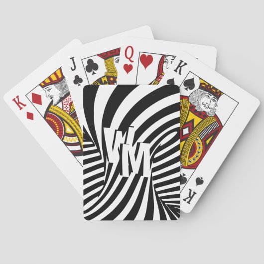 Retro Zwart Wit Abstract Zebra Patroon Initialen Pokerkaarten (Achterkant)