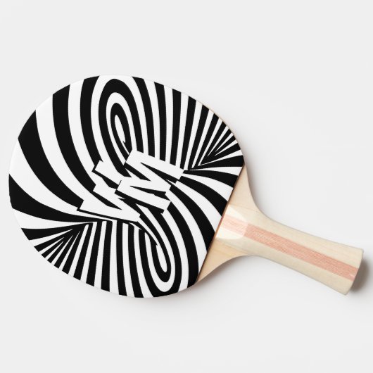 Retro Zwart Wit Abstract Zebra Patroon Initialen Tafeltennisbatje (Zijkant)