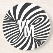 Retro Zwart Wit Abstract Zebra Patroon Initialen Zandsteen Onderzetter (Voorkant)