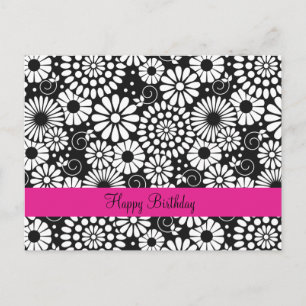 Retro zwart-wit bloemen ansichtkaart briefkaart