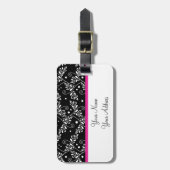 Retro zwart wit bloemen Bagage Label (Voorkant verticaal)