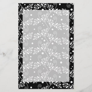 Retro zwart wit bloemen Briefpapier