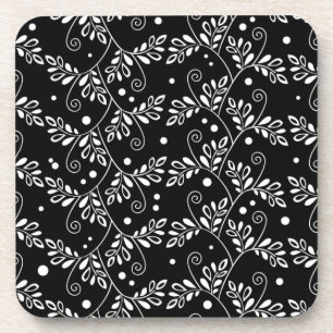 Retro zwart-wit bloemen kurk onderzetter