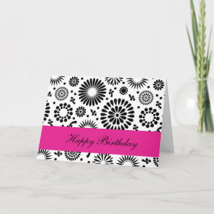 Retro zwart-wit bloemen verjaardagskaart kaart
