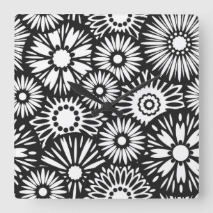 Retro zwart-wit bloemen wandklok vierkante klok