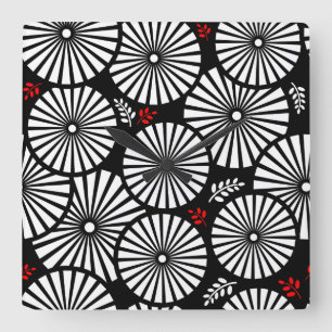 Retro zwart-wit bloemen wandklok vierkante klok
