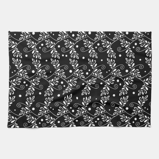 Retro zwart wit bloemenpatroon Handdoek (Horizontaal)