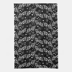 Retro zwart wit bloemenpatroon Handdoek