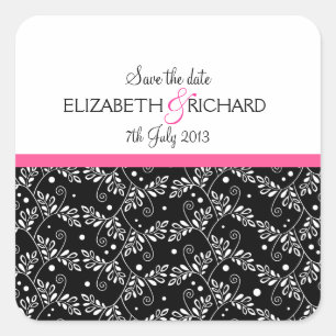 Retro zwart-wit bloemmotief 'Save the Date' sticke Vierkante Sticker