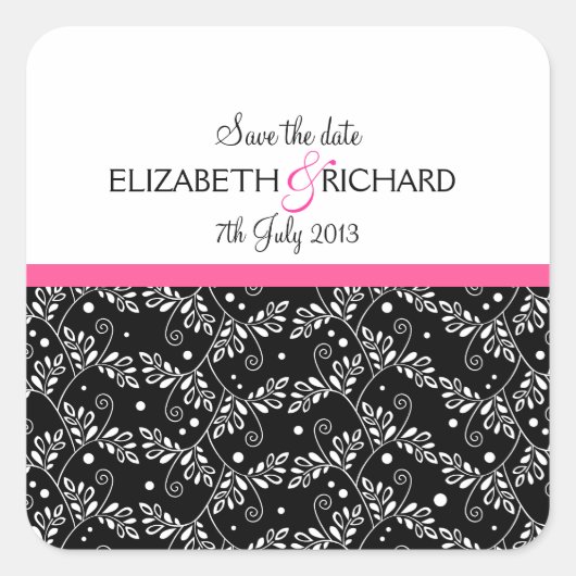 Retro zwart-wit bloemmotief 'Save the Date' sticke Vierkante Sticker (Voorkant)