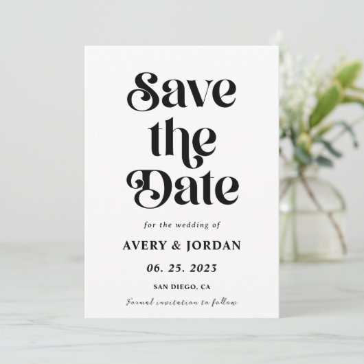 Retro Zwart-wit Bruiloft Save The Date Kaart (Staand voorkant)