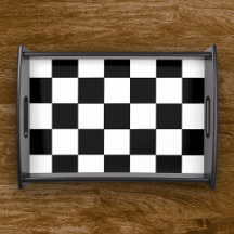 Retro Zwart-wit Checker Patroon Serving Tray