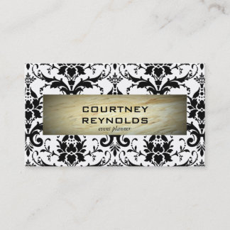 Retro Zwart-wit Damast Patroon Marmer Visitekaartje