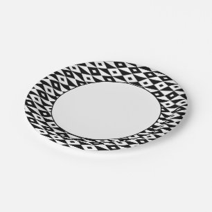 Retro Zwart Wit Diamant Gevormd Modern Patroon Papieren Bordje
