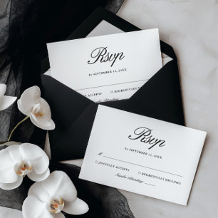 Retro Zwart & Wit Elegant Huwelijk RSVP Kaartje
