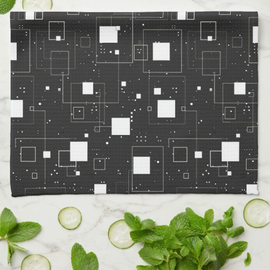 Retro zwart-wit geometrisch patroon theedoek (Gevouwen)