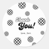 Retro Zwart & Wit Geruit Bedankt Verjaardag Ronde Sticker (Voorkant)