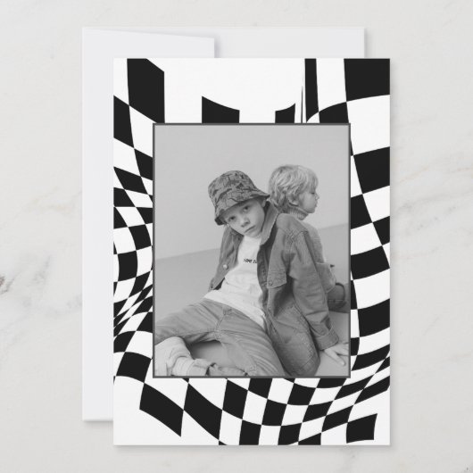 Retro zwart-wit geruit patroon 2e verjaardag kaart (Achterkant)