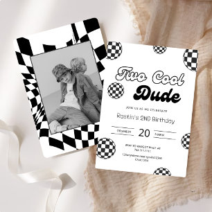 Retro zwart-wit geruit patroon 2e verjaardag kaart