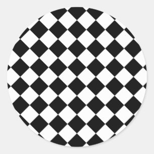 Retro zwart-wit geruit ronde sticker