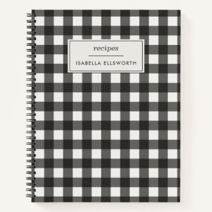 Retro Zwart Wit Gingham Streep Custom Naam Recept Notitieboek