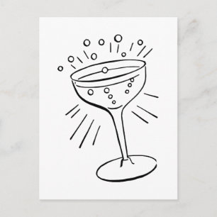 Retro  zwart-wit glas Champagne Briefkaart
