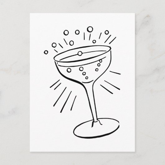 Retro zwart-wit glas Champagne Briefkaart (Voorkant)