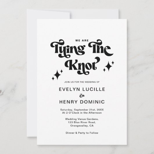 Retro Zwart-wit Groovy Bold Script Wedding Kaart (Voorkant)