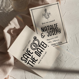 Retro Zwart Wit Hand Getrokken Eigenzinnige Unieke Save The Date