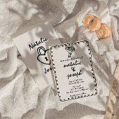 Retro zwart-wit handgetekende excentrieke bruiloft kaart