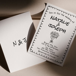 Retro Zwart Wit Handgetekende Grappige Excentrieke Kaart