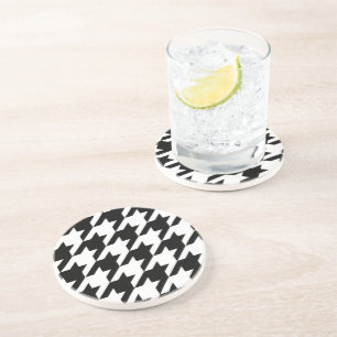 Retro zwart-wit houndstooth weefpatroon zandsteen onderzetter