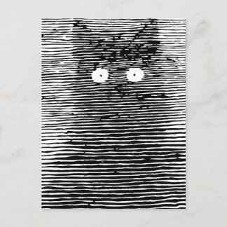 Retro  zwart-wit kat bij nacht briefkaart