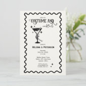 Retro zwart-wit kostuums en cocktailparty kaart (Staand voorkant)