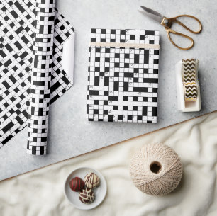 Retro zwart-wit kruiswoordraadselpatroon cadeaupapier