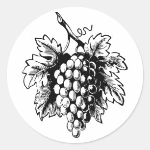Retro  Zwart & Wit Lekkere Bunch van Druiven Ronde Sticker