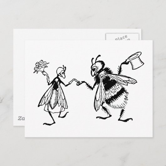 Retro  Zwart & Wit Leuk Grappig Bug Bruiloft Briefkaart (Voorkant / Achterkant)