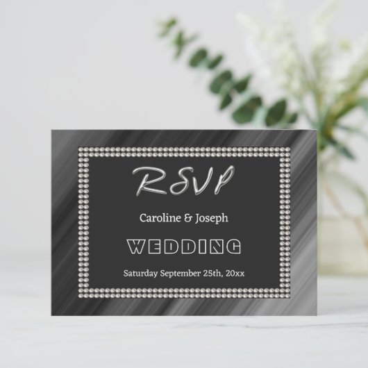 Retro Zwart & Wit, Parels RSVP Bruiloft (Staand voorkant)