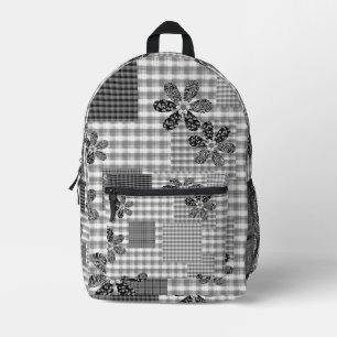 Retro zwart-wit patchwork rustiek patroon bedrukte rugzak