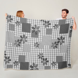 Retro zwart-wit patchwork rustiek patroon fleece deken
