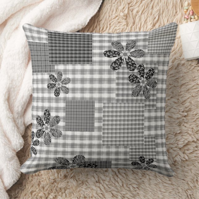 Retro zwart-wit patchwork rustiek patroon kussen (Deken)