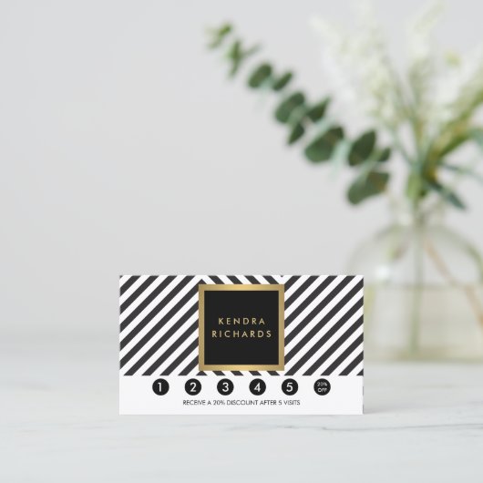 Retro Zwart-wit Patroon Glam Loyalty Kaart (Staand voorkant)