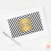 Retro Zwart-wit Patroon Gouden Naam Sticker (Envelop)